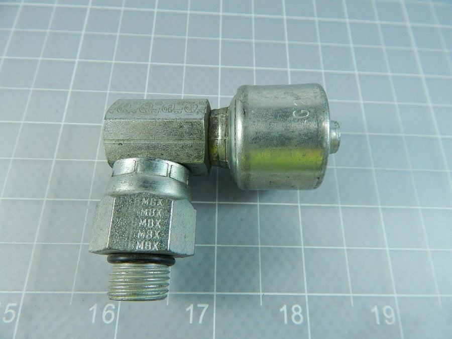 MegaCrimp Gates 6G-6MBX90 Couplings, Male O-Ring Boss Swivel, Zinc Plated Carbon Steel, 2.48", 90° Bent Tube, 3/8" ID