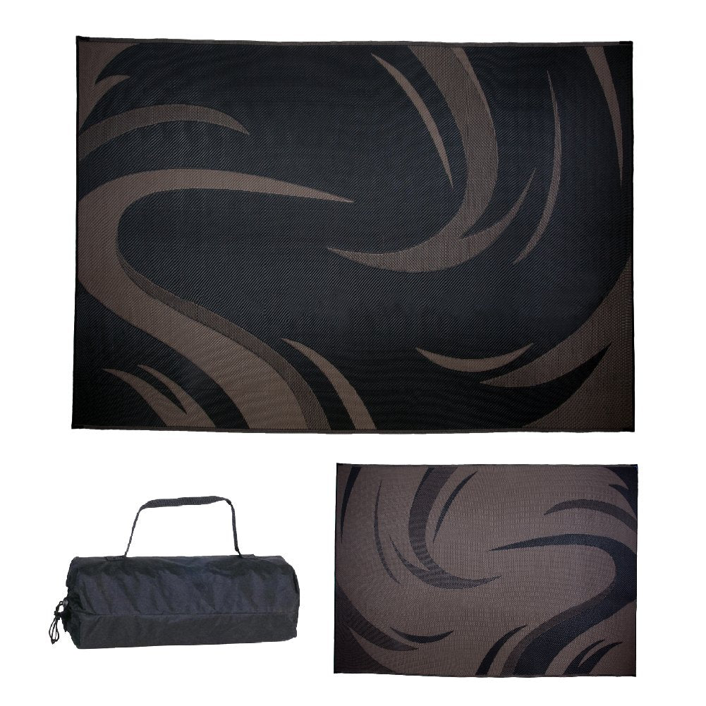 Camping Stylish SD8111 8-Feet x 11-Feet Graphic Swish Outdoor RV Reversible Patio Mat, Black/Brown