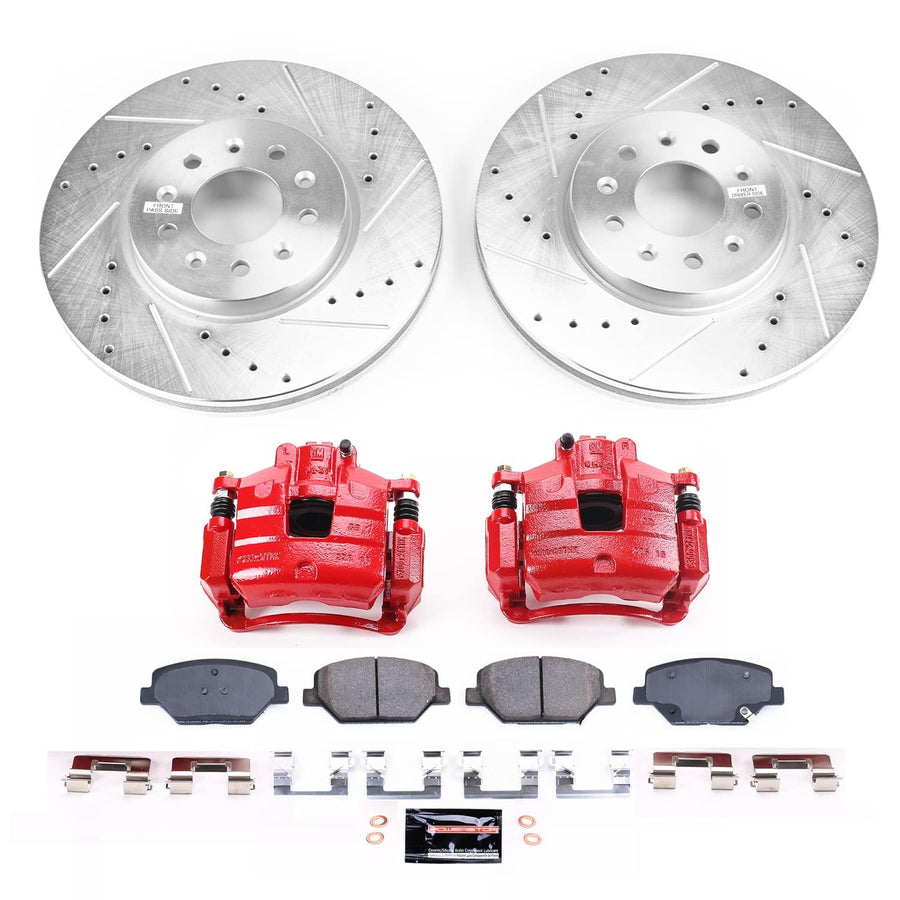 POWERSTOP Z23 Brake Pads and Rotors Front Brake Kit with Red Powder Coated Calipers For Buick Regal TourX 2018-2020 [Vehicle Specific]