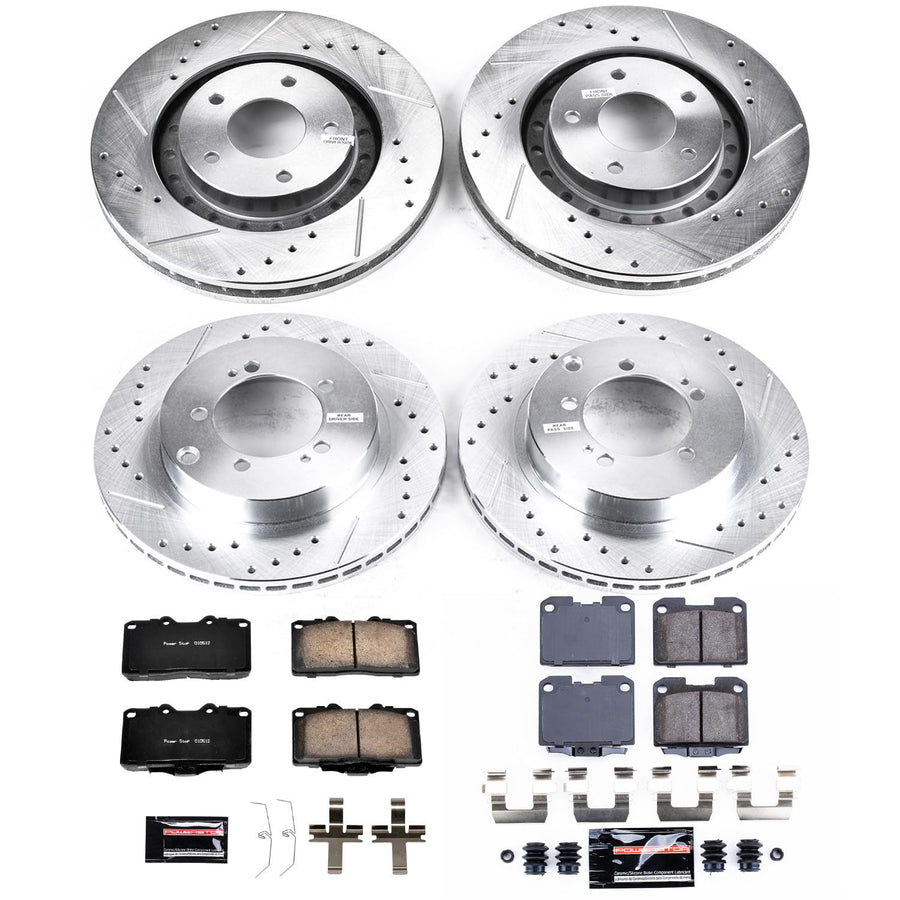 Power Stop K1224 Z23 Carbon Fiber Brake Pads Front and Rear with Drilled & Slotted Brake Rotors Kit For Dodge Stealth 1994-1996, Mitsubishi 3000GT 1994-1999 [Model Specific]