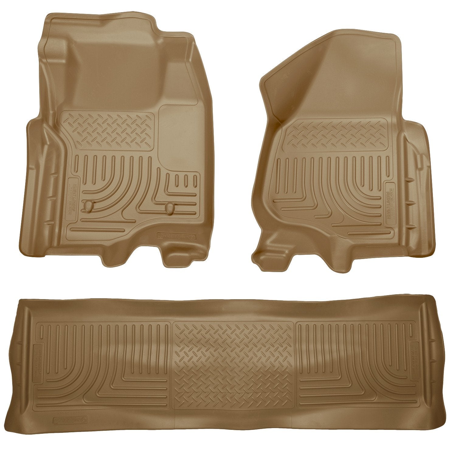 Weatherbeater Husky Liners Floor Mats | Fits 2011-2012 Ford F-250, F-350 Crew CAB ONLY (Footwell Coverage) | Front & 2nd Row, 3-pc Tan - 98713