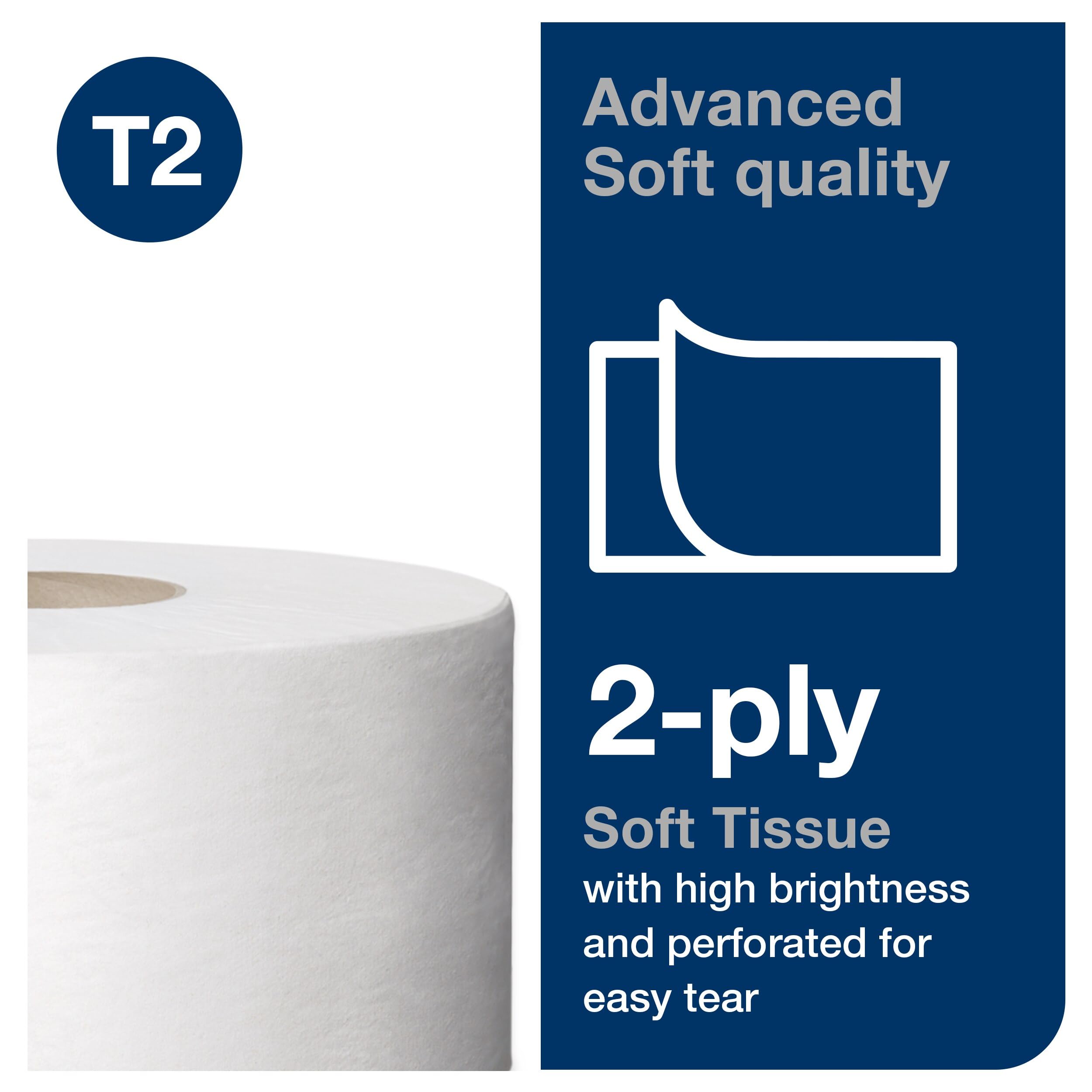 Tork Toilet Paper Roll Mini Jumbo White T2, Advanced, 2-Ply, 12 x 751', 12024402
