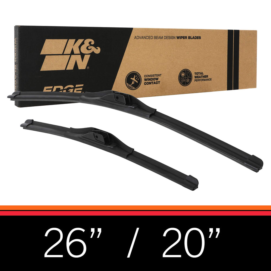 Wiper Blades K&N EDGE: All Weather Performance, Superior Windshield Contact, Streak-Free Wipe Technology: 26" + 20" (Pack of 2)