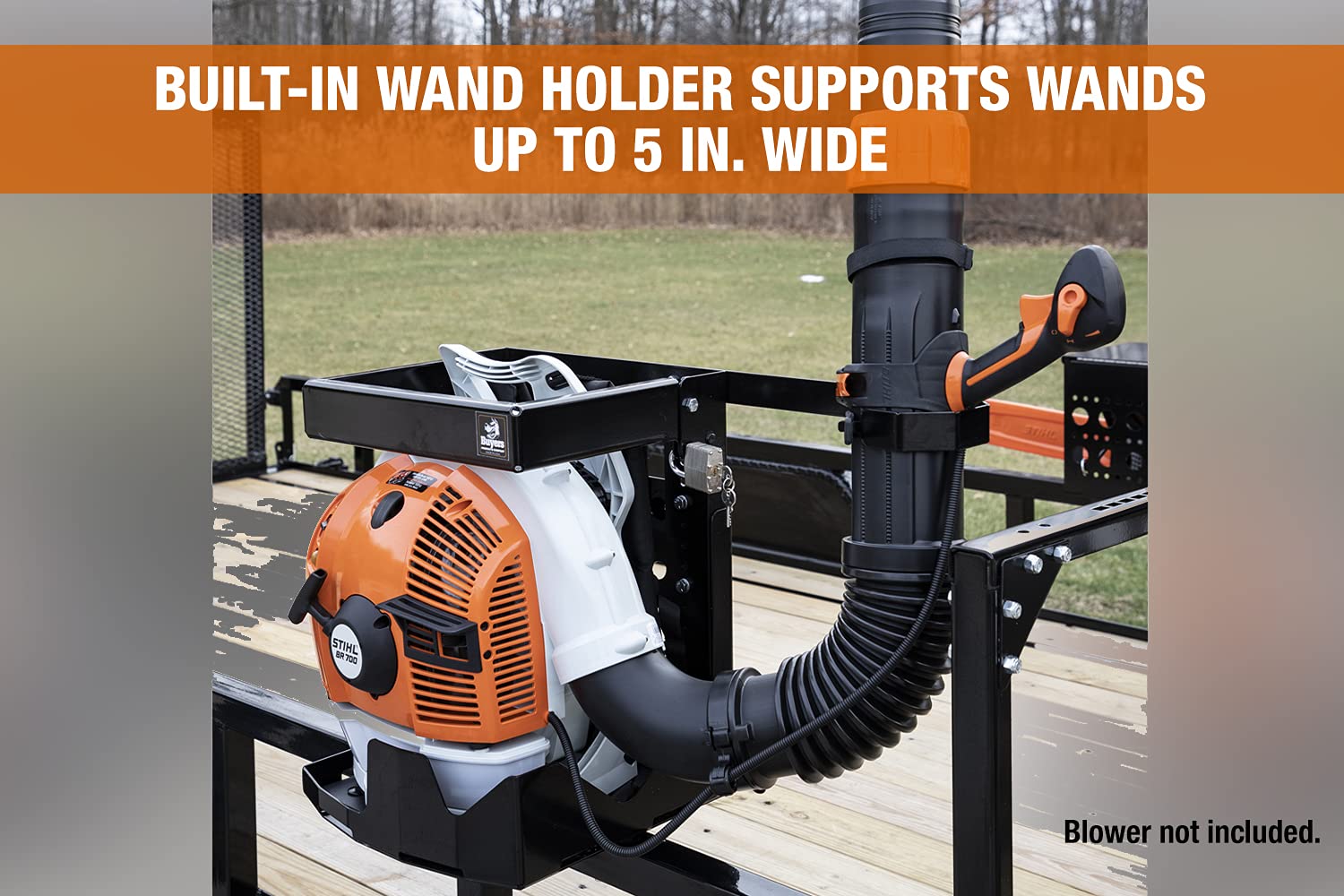 Buyers Products Universal Lockable Backpack Blower Rack For Open & Enclosed Landscape Trailers, Quick Bolt-On Application, Adjustable Height To Fit All Blower Makes & Models, Made In The USA