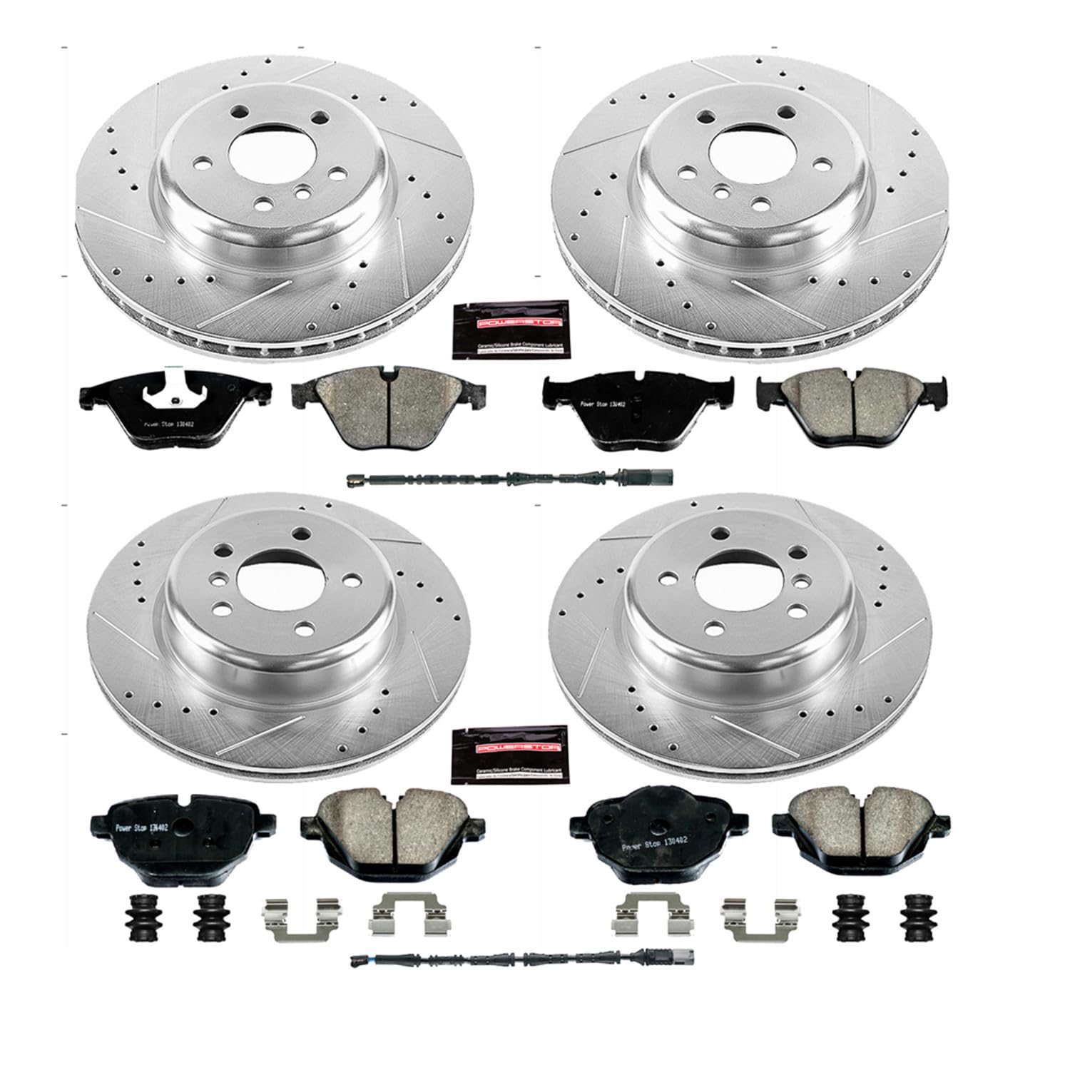 PowerStop Brake Kit Front and Rear For BMW 535d 2014-16 |535d xDrive 2014-16 |535i 2011-16 |535i xDrive 2011-16 - Drilled and Slotted Disc Rotors with Ceramic Brake Pads Replacement, K6023