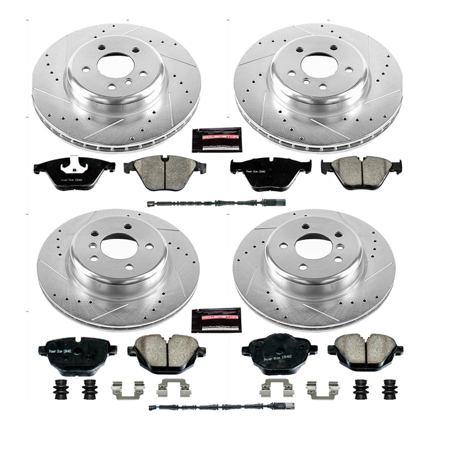 PowerStop Brake Kit Front and Rear For BMW 535d 2014-16 |535d xDrive 2014-16 |535i 2011-16 |535i xDrive 2011-16 - Drilled and Slotted Disc Rotors with Ceramic Brake Pads Replacement, K6023