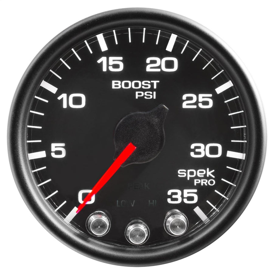 AutoMeter Gauge P30332 Boost (Spek-Pro 2 1/16", 35Psi, Stepper Motorwith Peak & Warn, Black/Black, Spek-Pro)