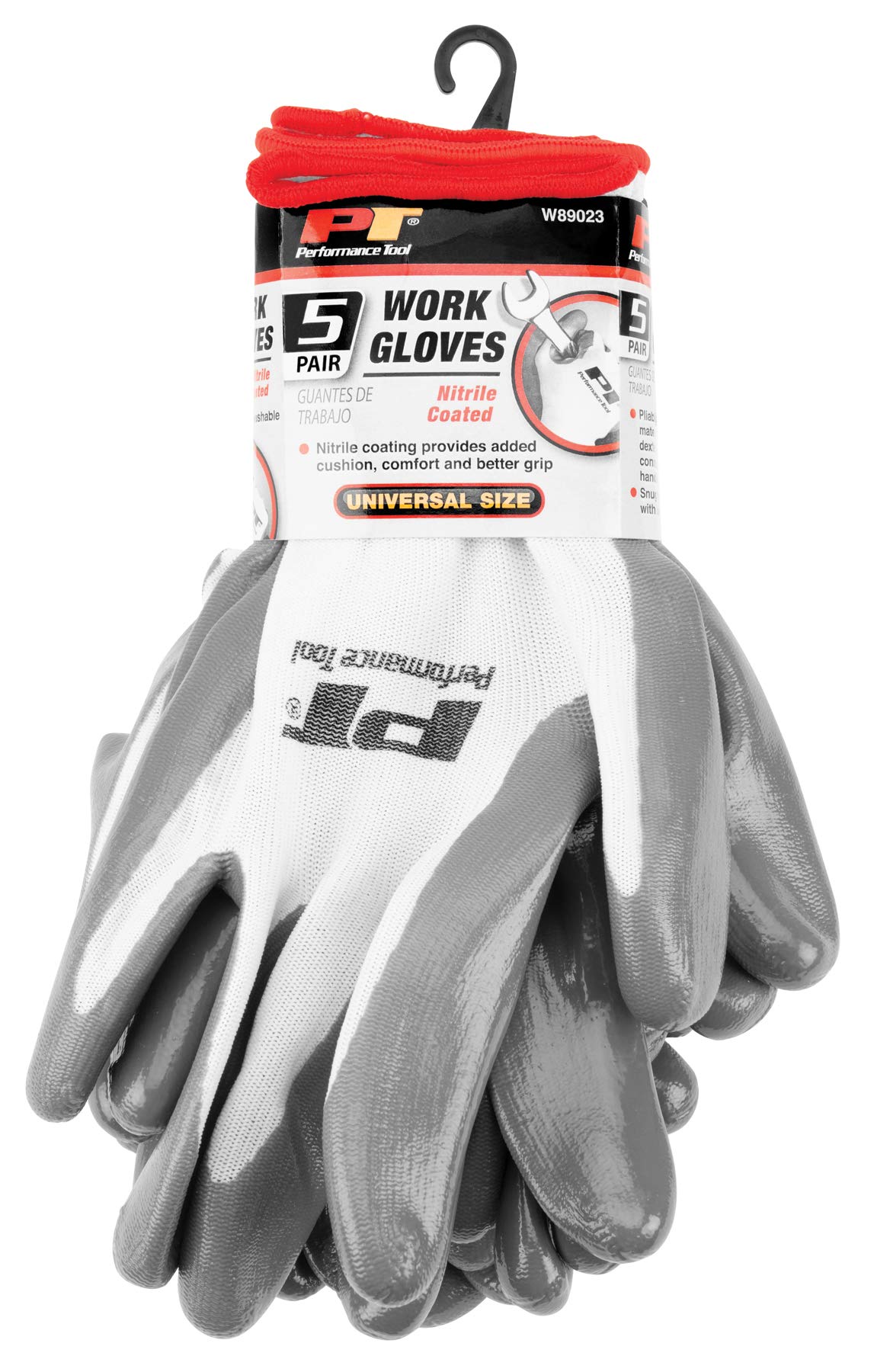 W89023 Performance Tool Nitrile Coated Gloves (gray, Large), Unisex-Adult, 5 Pack