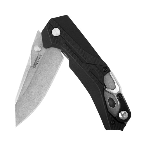 Kershaw Drop Point Drivetrain Pocket Knife, 3.2-in. Blade, SpeedSafe Opening, Frame Lock, Seatbelt Cutter (8655), Black