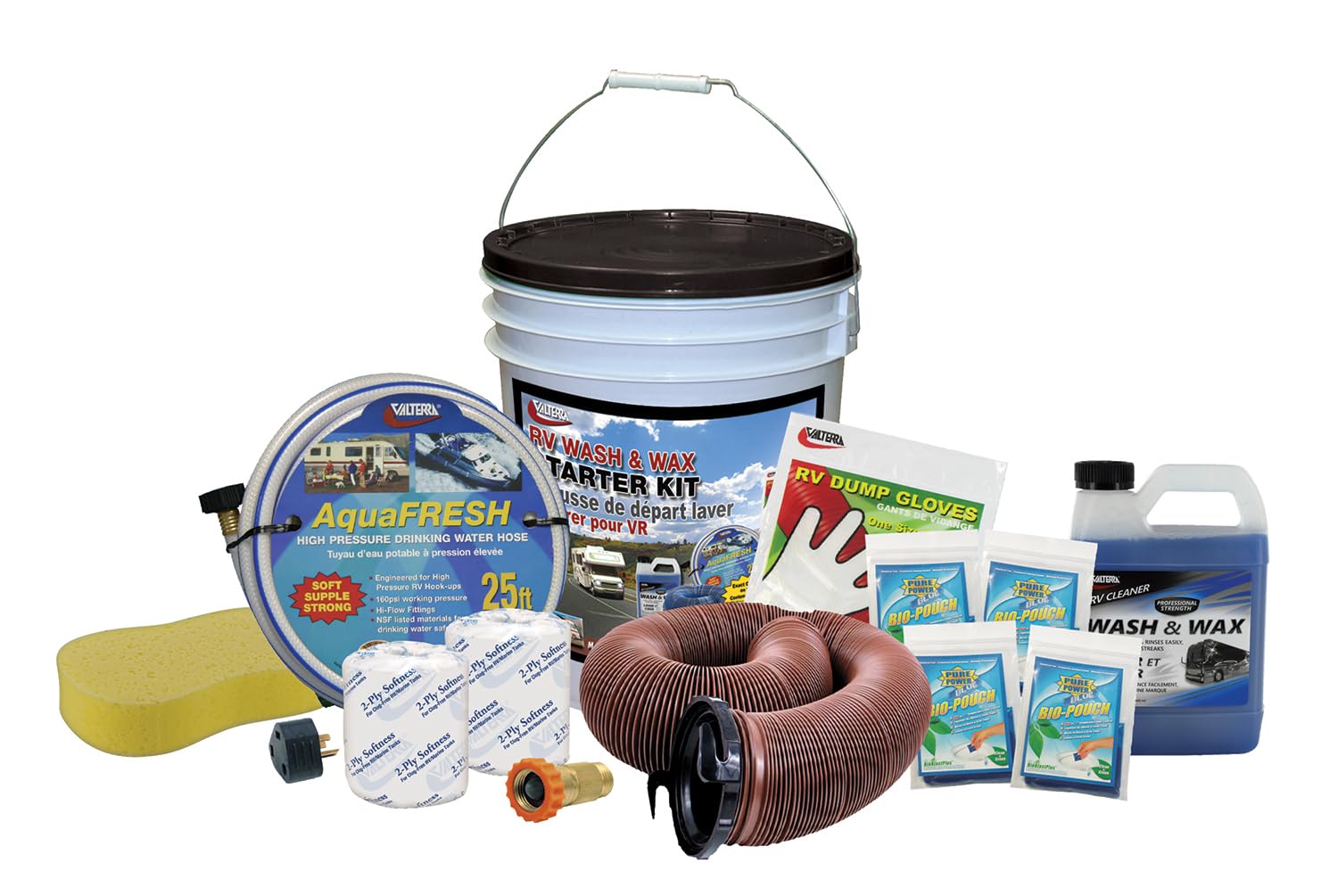 K88131 Valterra Starter Kit (Deluxe RV with Bucket and Wash & Wax Kit),1 Pack, White