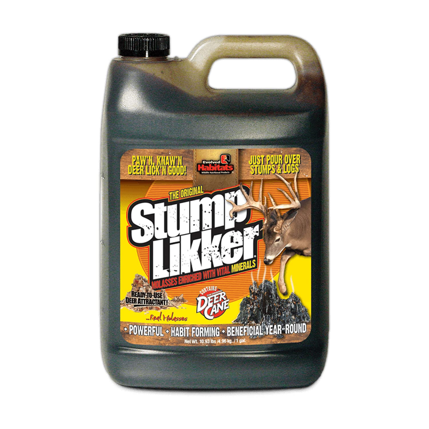 Stump Likker Evolved Habitats Molasses Enriched Liquid Deer Mineral Attractant - Powerful Ready-to-Use Habit-Forming Year-Round Beneficial Food Supplement for Deer - 1 Gallon, Brown