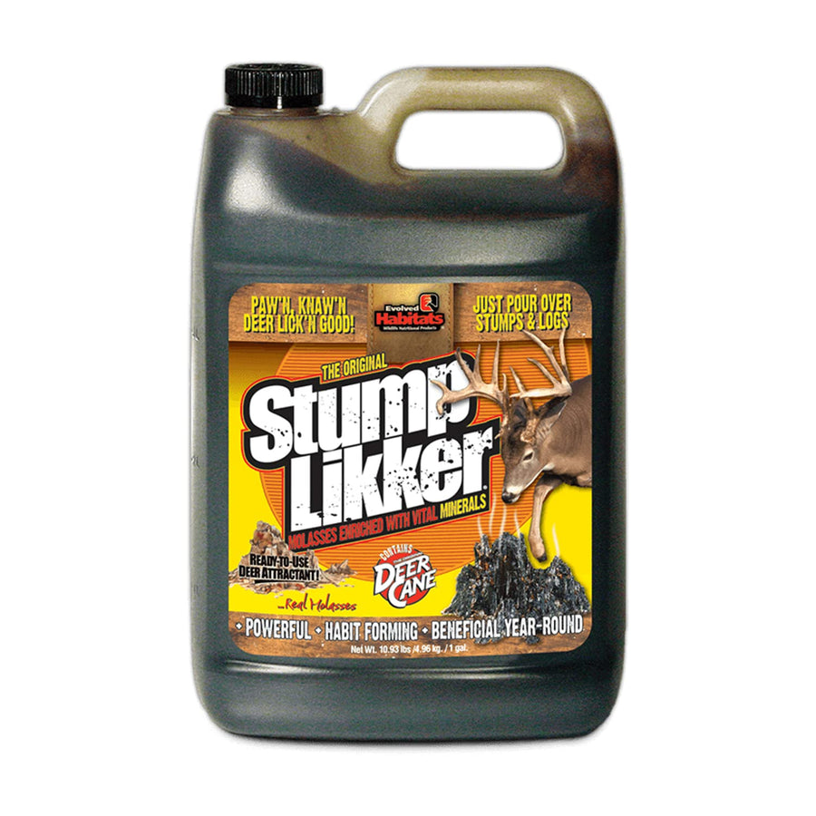 Stump Likker Evolved Habitats Molasses Enriched Liquid Deer Mineral Attractant - Powerful Ready-to-Use Habit-Forming Year-Round Beneficial Food Supplement for Deer - 1 Gallon, Brown