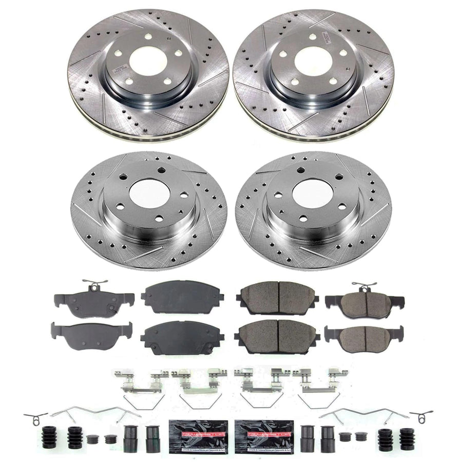 Power Stop K8813 Z23 Carbon-Fiber Ceramic Brake Pads and Front and Rear Drilled and Slotted Rotors Brake Kit For Mazda 3 2019-2023 [Application Specific]