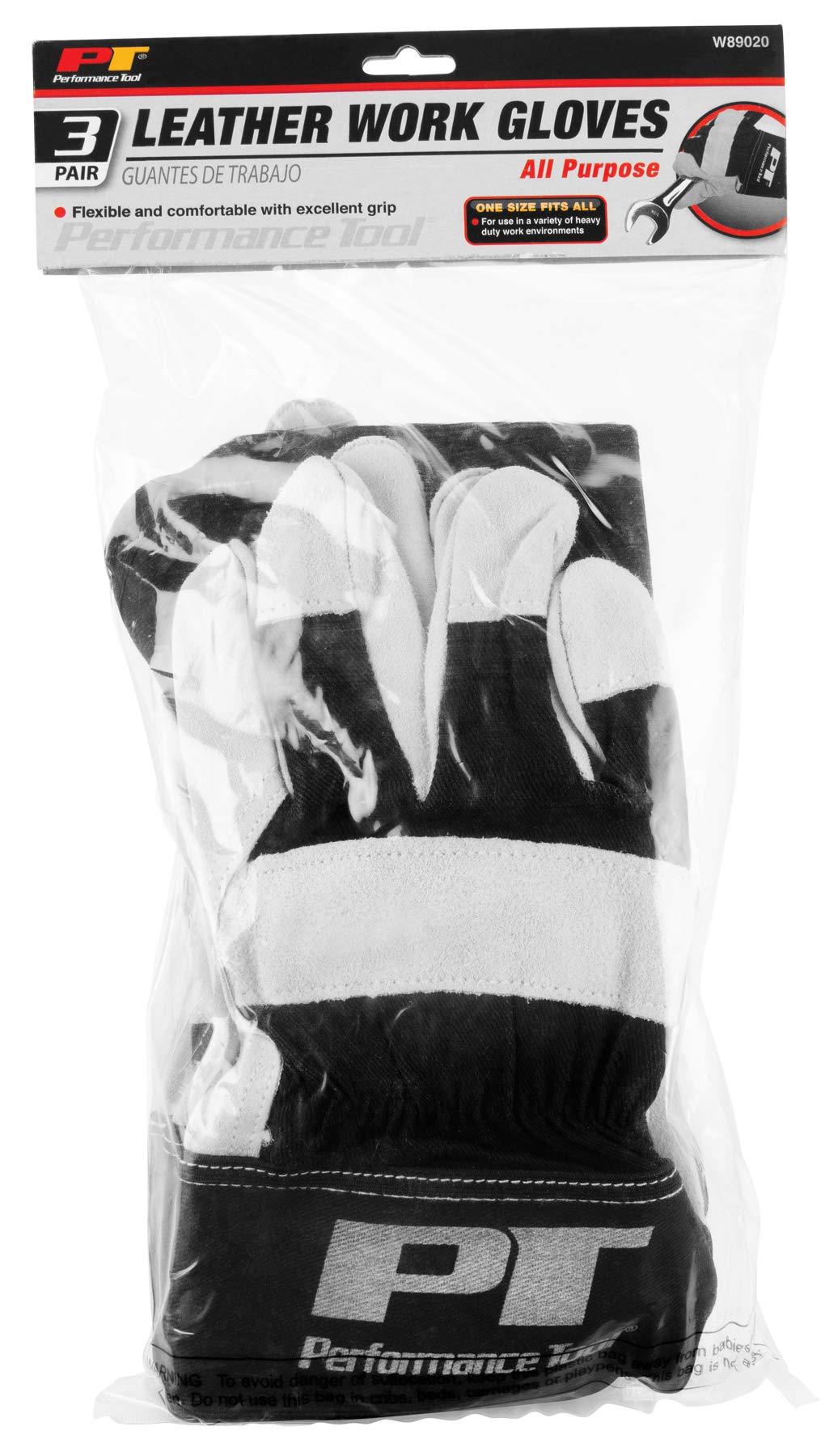 W89020 Performance Tool Split Leather Work Gloves with Reinforced Palms and Knuckles for Moderate Protection in Various Work Environments