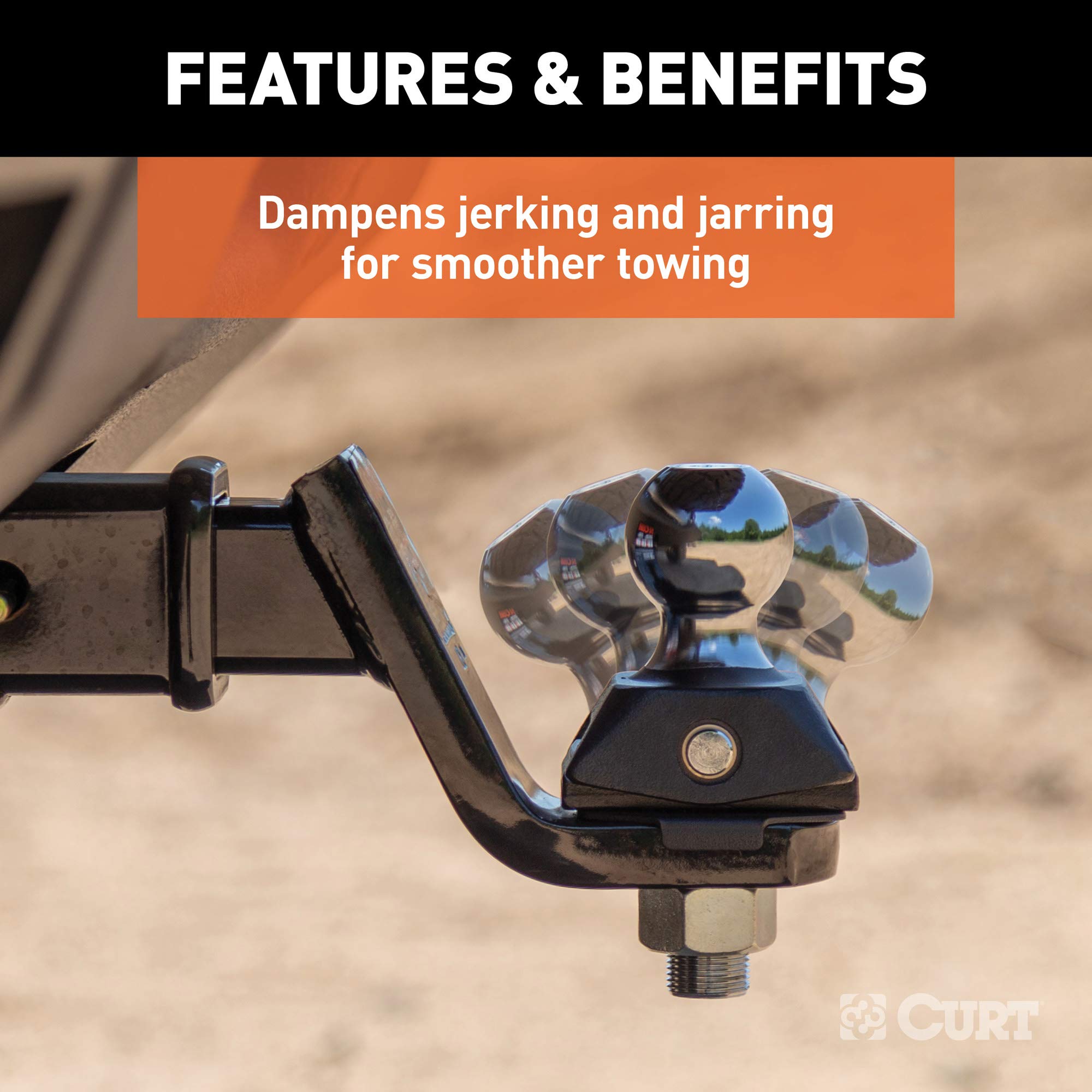 CURT RockerBall 45143 Cushion Hitch Ball Mount, 7,500 lbs 2-Inch Diameter, 2-in Shank, 3" Drop, Anti-Rattle Pin