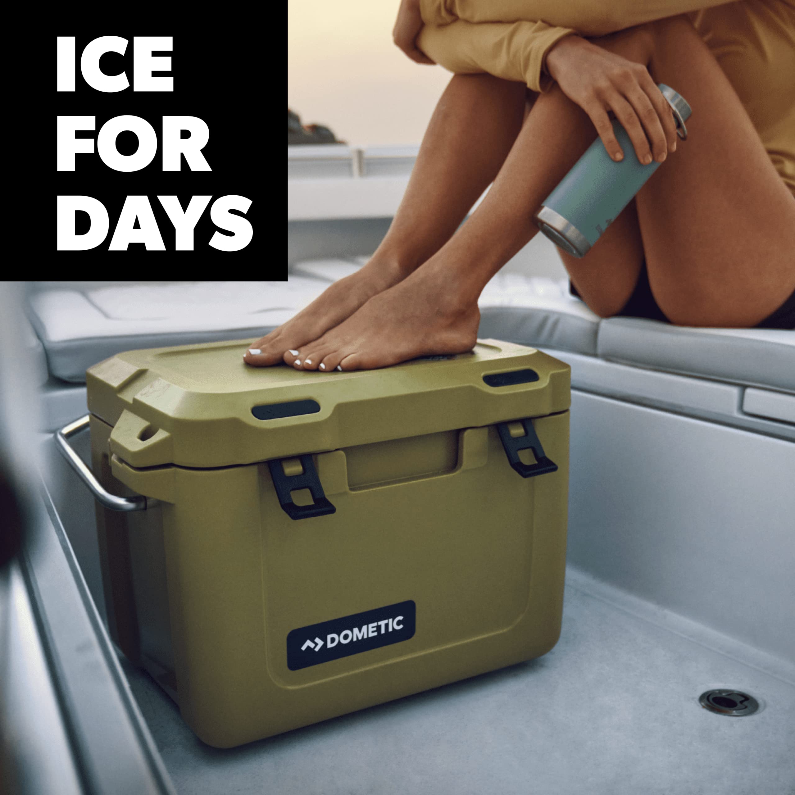 Dometic 20L Insulated Hard Cooler Patrol, Olive, Ice Chest and Passive Cool Box, Fits 15 Cans