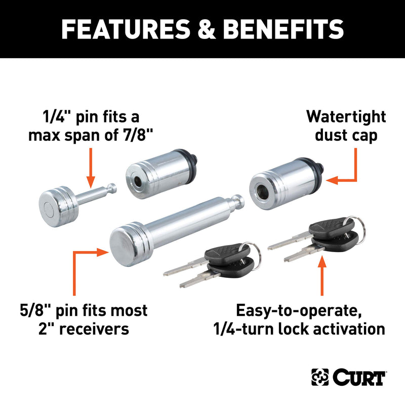 CURT Trailer Lock Set for 2-Inch Receiver, 7/8-Inch Coupler Latch Span 23526