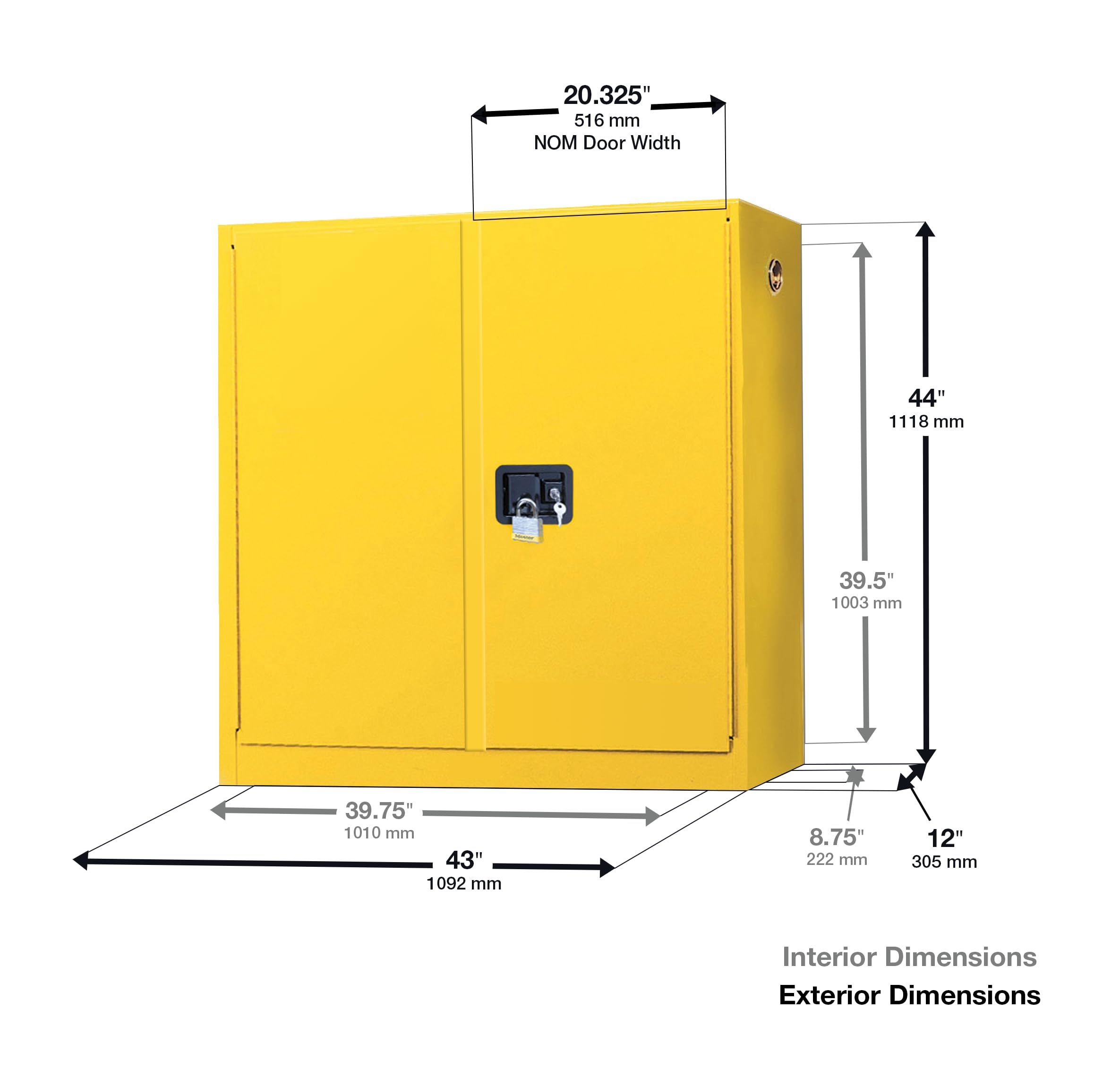 24 Gallon Eagle American Made F﻿lammable Liquid Storage Cabinet, Self-Close Wall Mount Fireproof Cabinet for Schools, Garages, Manufacturing Facilities, 43" x 12" x 44", 1975X