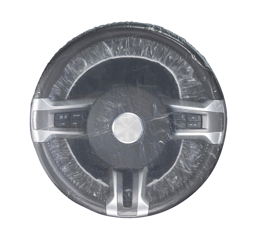 Slip-N-Grip Disposable Plastic Full Coverage Steering Wheel Cover with Elastic Band SNG Part # FB-P9933-82
