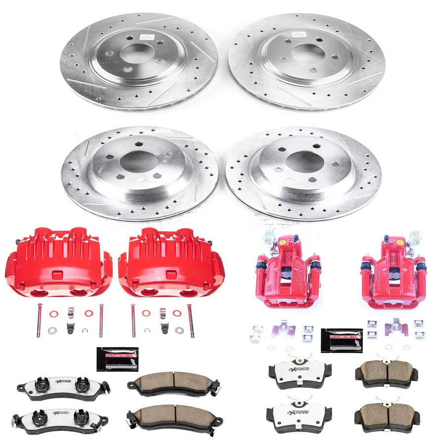 Power Stop Z26 KC1305D-26, Street Warrior Front and Rear Caliper Kit-Drilled/Slotted Rotors, Carbon Ceramic Brake Pads, Calipers For Ford Mustang 1994-1998 [Model Specific]