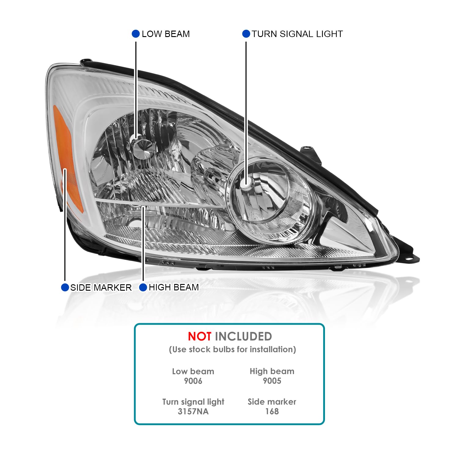 Passenger Side Right Spec-D Tuning Chrome Headlight Compatible with 2004-2005 Toyota Sienna