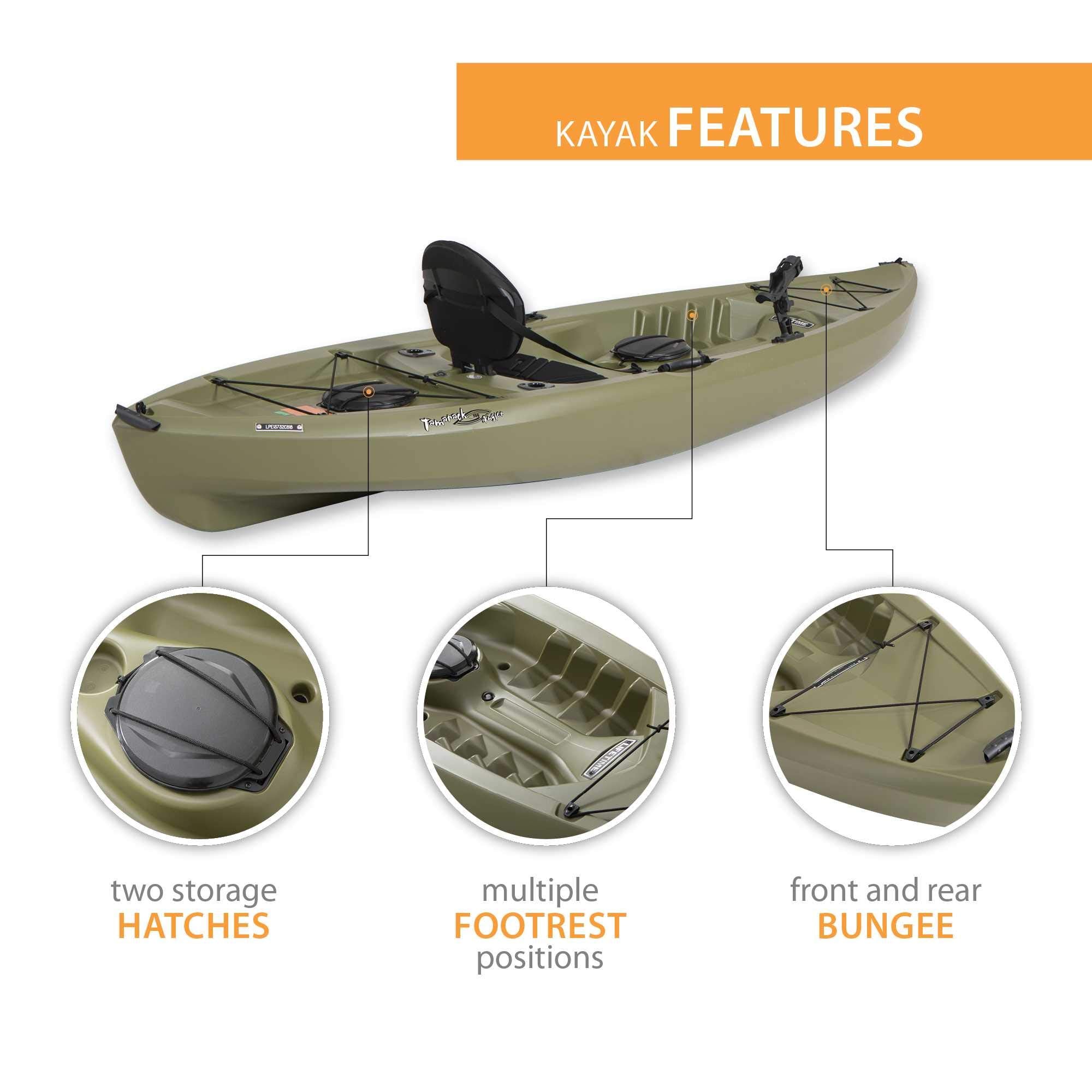 Tamarack Lifetime Angler Sit-On-Top Kayak, Olive, 120"