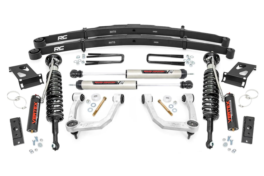 3.5" Rough Country Bolt-On Lift Kit with Vertex Coilovers/V2 Rear Shocks for Toyota Tacoma 4WD (2005-2023) - Lifted Leaf Springs, Silver Control Arms