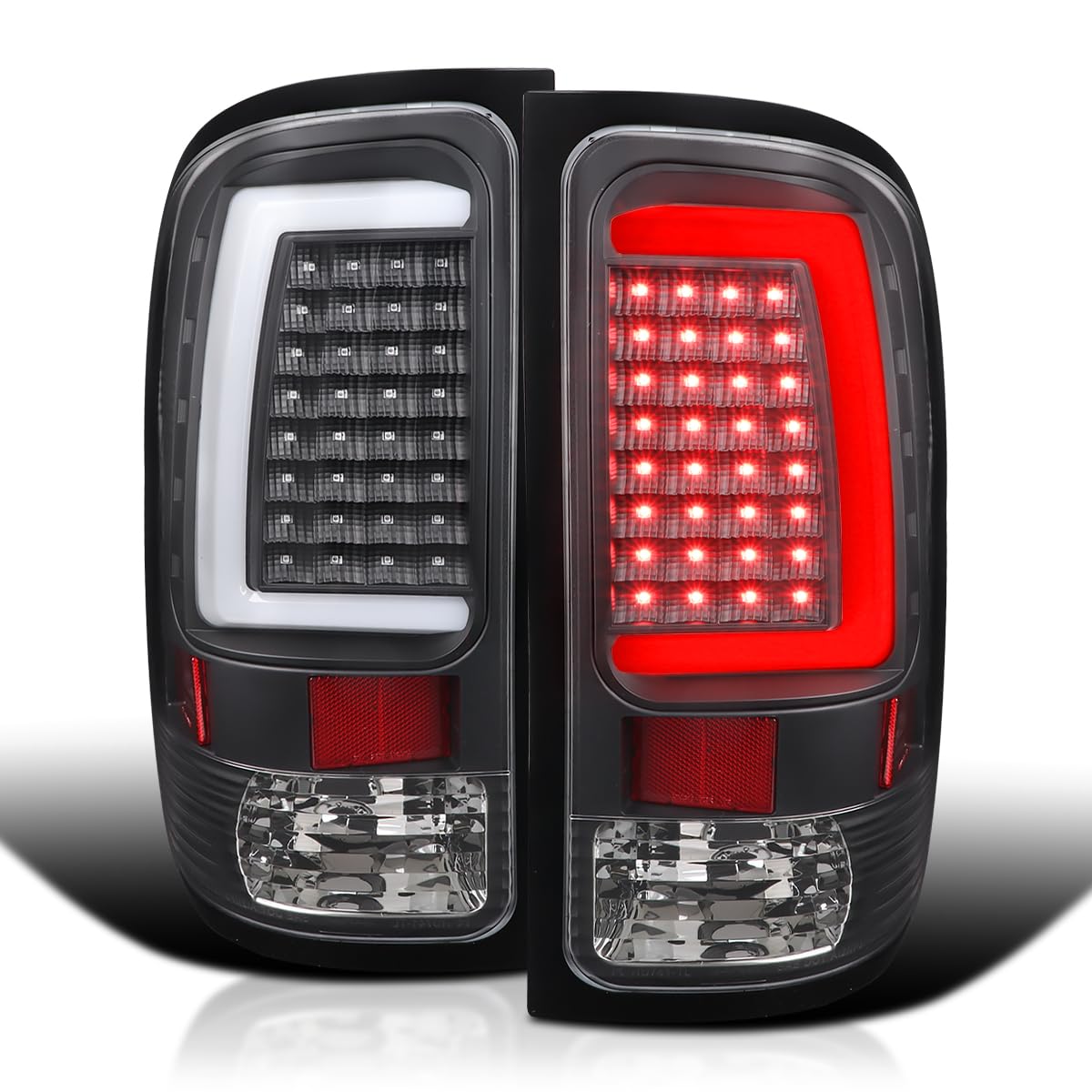 Black LED Tail Lights w/White LED Light Bar SPEC-D TUNING Compatible with 2007-2013 GMC Sierra 1500, 2007-2014 GMC Sierra 2500HD/3500HD, Left + Right Pair Assembly
