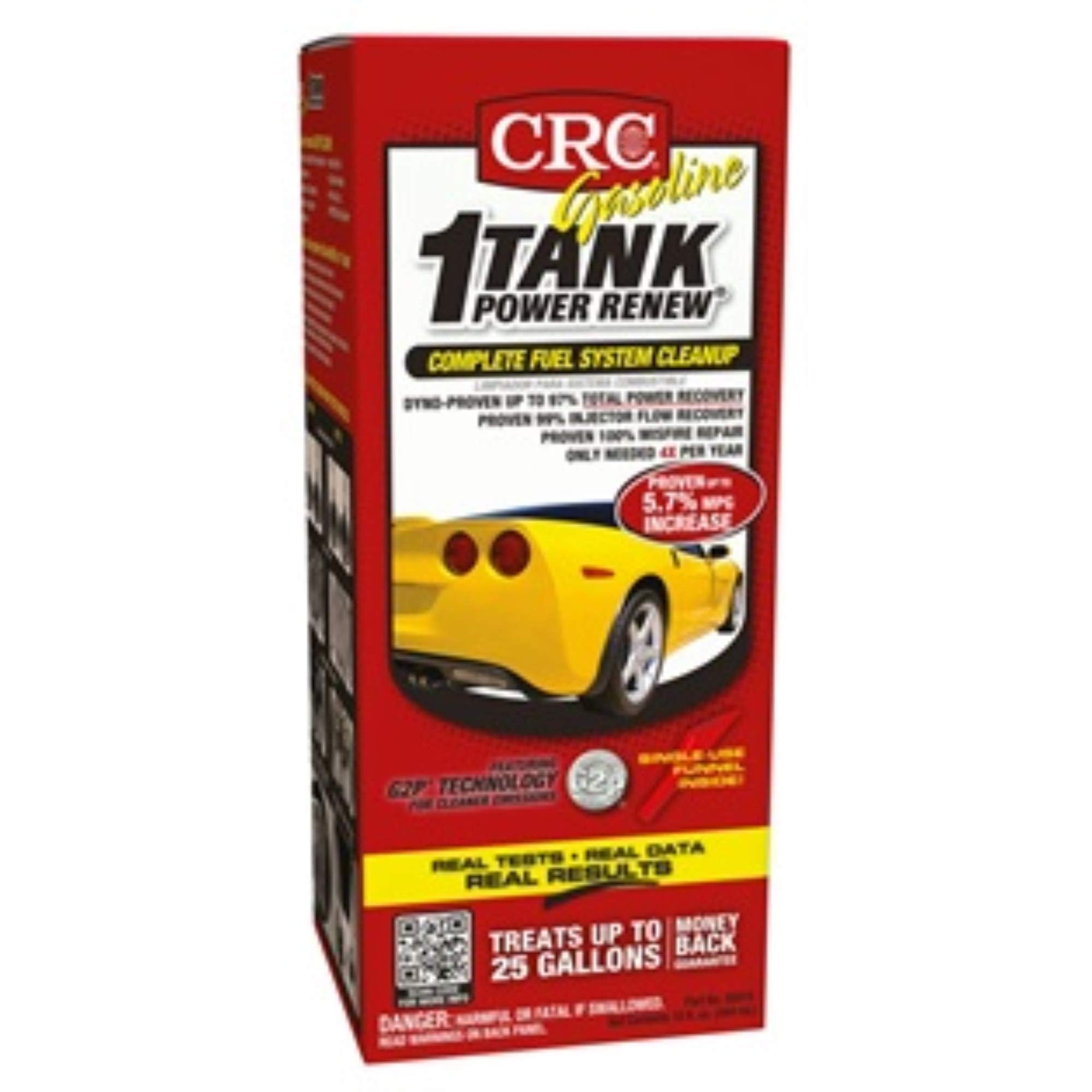 1-Tank CRC Power Renew Gasoline Fuel System Cleaner, 15 fl oz – Complete One-Tank Engine Power & MPG Booster Fuel Additive (1-Pack)