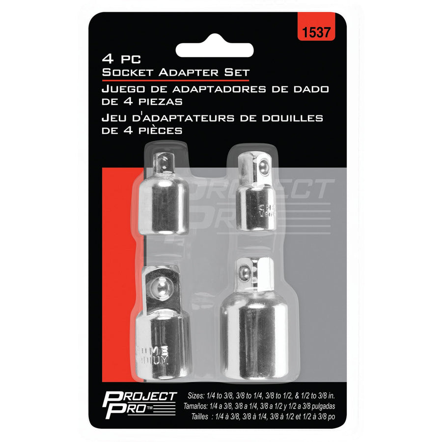 4 Pc. Performance Tool 1537 Socket Adapter Set - 1/4 to 3/8 in., 3/8 to 1/4 in., 3/8 to 1/2 in., and 1/2 to 3/8 in. Adapters, Drop-Forged Steel, Square Drive