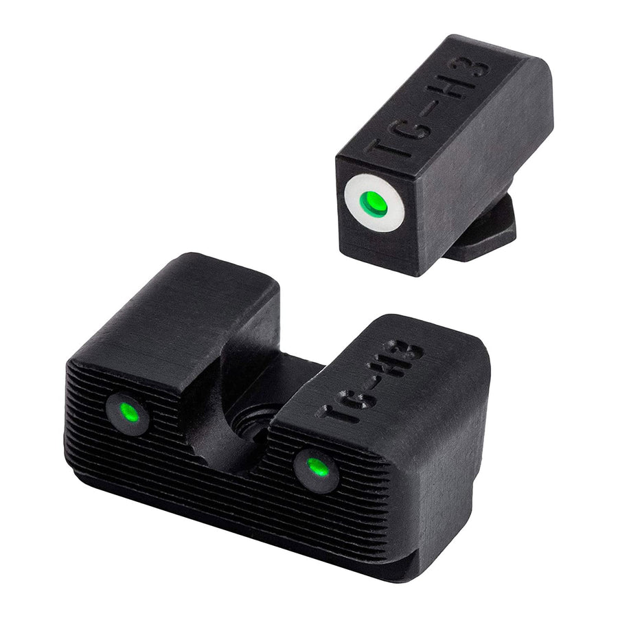 TruGlo Compact Tritium Pro Glow in The Dark Front and Rear Gun White Sight with Focus Lock Ring Compatible with Glock Handgun Models, Black