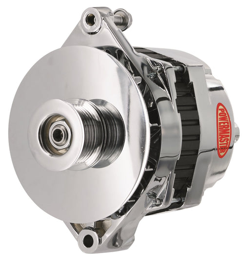Alt GM CS144 Powermaster Chrome 170A 6 grv Pulley/Baffle Str MTG Threaded MTG Ear Vette, Grd Nat'l, F-Bird, 1-Wire or OE