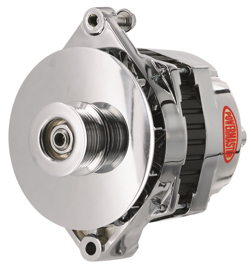 Alt GM CS144 Powermaster Chrome 170A 6 grv Pulley/Baffle Str MTG Threaded MTG Ear Vette, Grd Nat'l, F-Bird, 1-Wire or OE