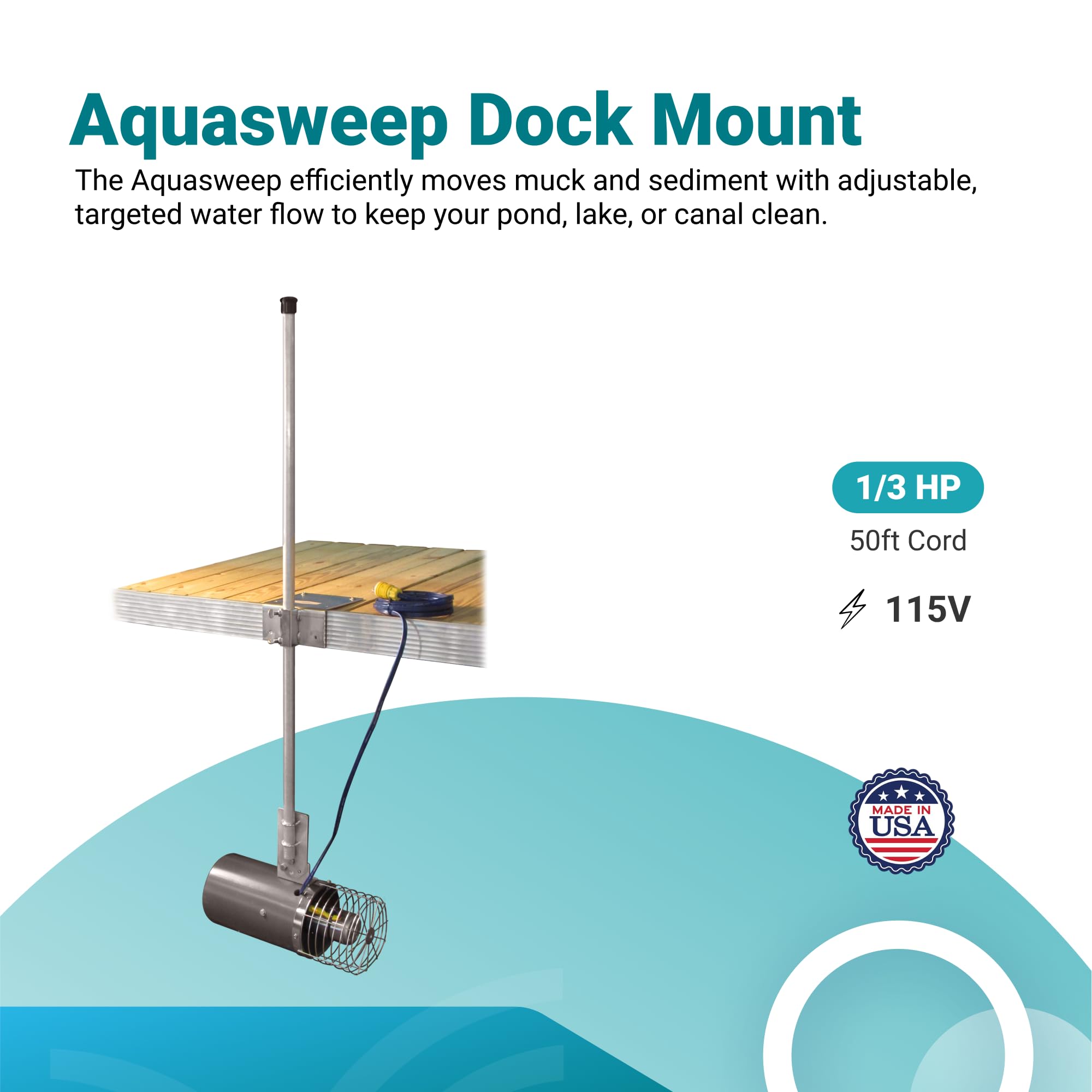 Aquasweep Scott Aerator Dock Mount - 1/3 Horse Power 115V 50 Feet Cord - Water Circulator | Water Agitator | Water Mover