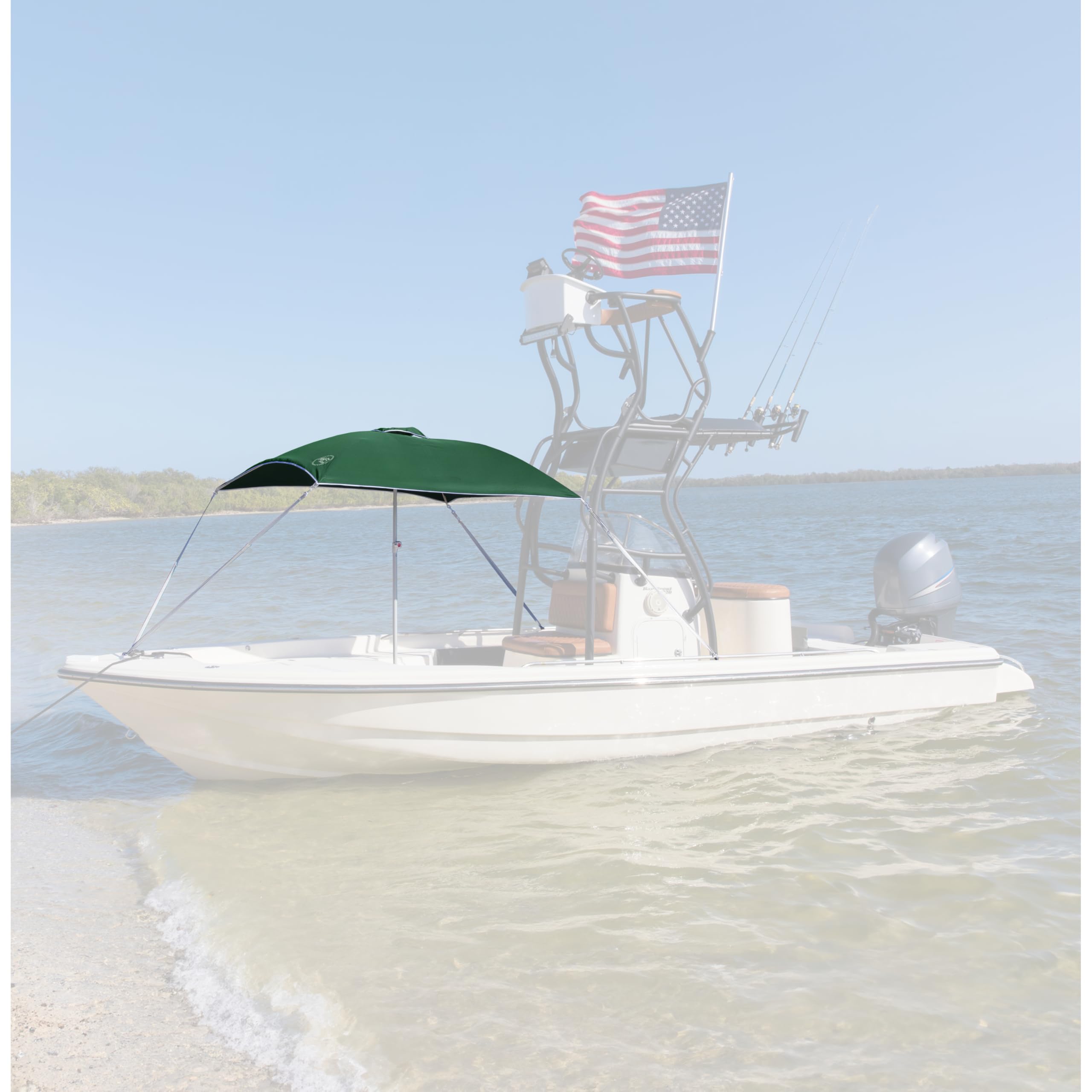 Taylor Made Anchorshade III Boat Shade, 6' x 6', Forest Green, Adjustable Aluminum Pole to 8 Feet, UV-Treated Fade-Resistant Nylon, Market-Style Top, Carrying Case, Fits Most Boats and Benches – 22047