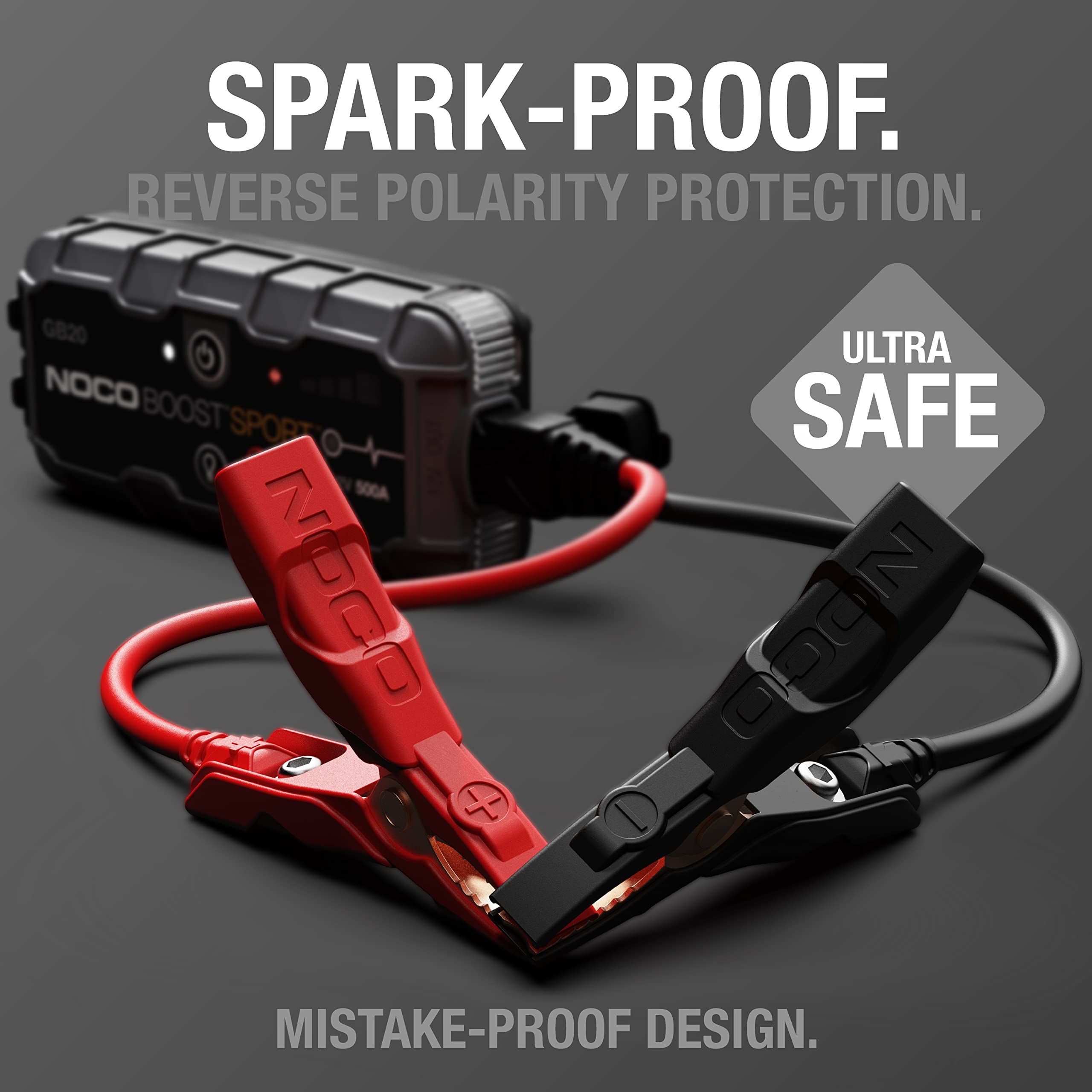 500A NOCO Boost GB20: UltraSafe Jump Starter – 12V Lithium Battery Booster Pack, Portable Jump Box, Power Bank & Jumper Cables - for 4.0L Gas Engines