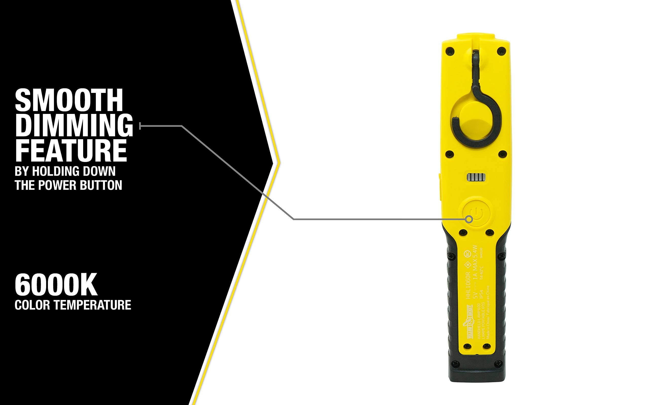 600 Lumen Yellow Jacket LED Rechargeable Handheld Task Light with Magnetic Base and Hang Hook (HHL1060R)