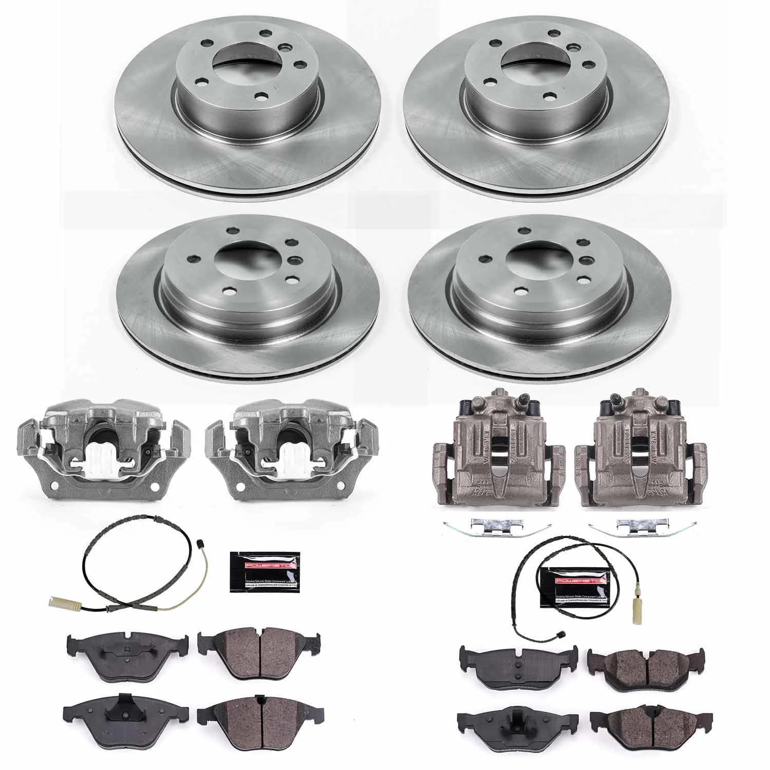Power Stop Autospeciality KCOE6074 Replacement Front and Rear Caliper Kit- OE Rotors, Ceramic Brake Pads, Calipers For BMW 328i xDrive 2011-2013 [Model Specific]