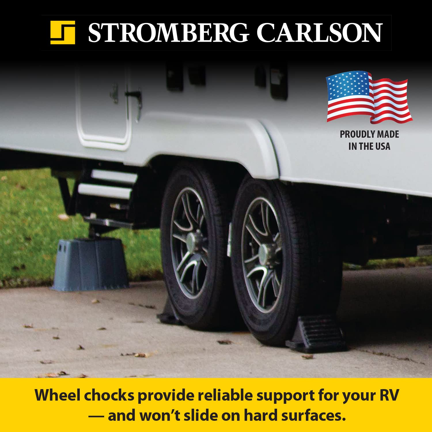 Stromberg Carlson Leveler Kit Travel Trailer - One Base Pad Peak for Tongue Jack, Two Rubber Wheel Chocks, Two Levelers for RV Campers, Two Anti-Slip Mats for Levelers, Four Base Pads and Storage Bag