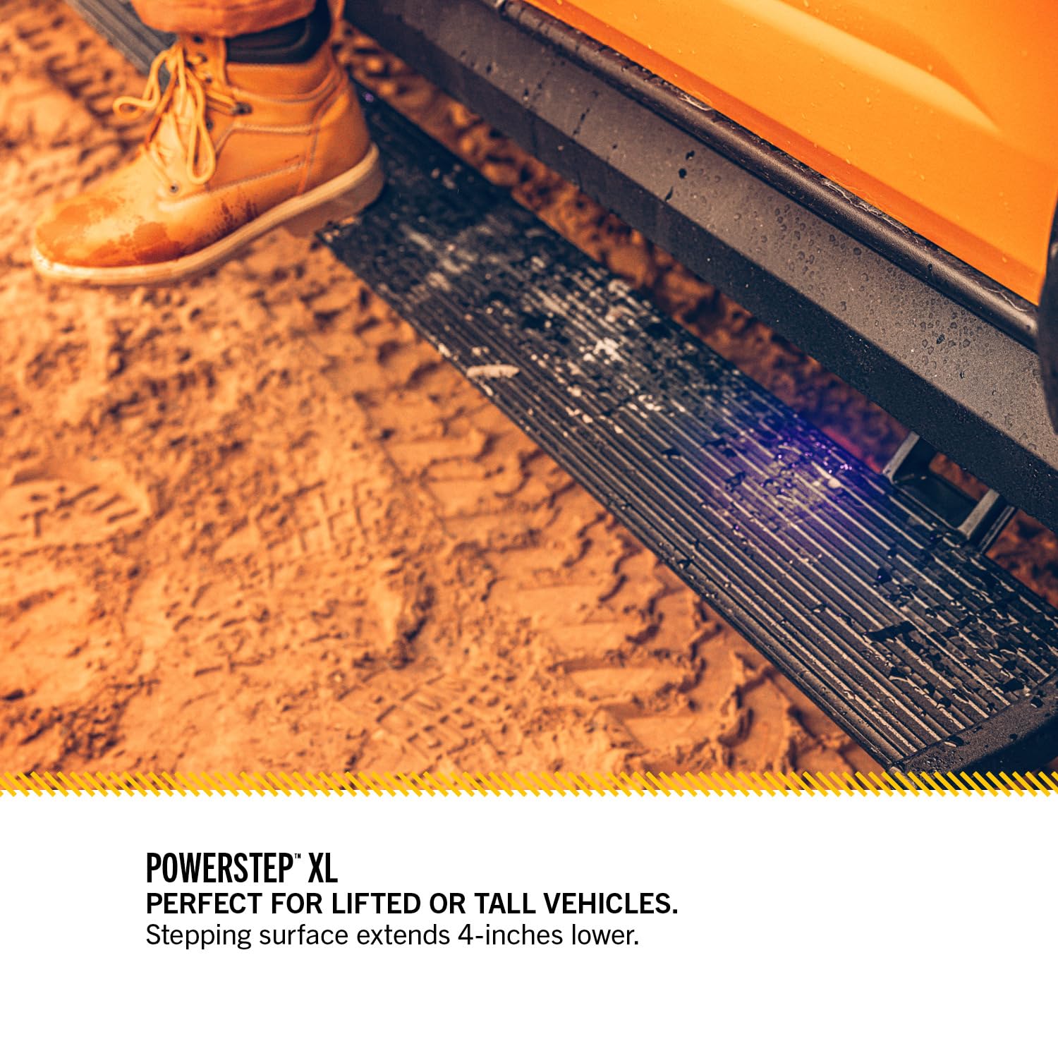 AMP Research PowerStepXL | 2013 - 2017 RAM 2500/3500 Mega Cab Fits | 77148-01A | Rust Proof Aluminum Retractable Electric Steps with LED Step Lights