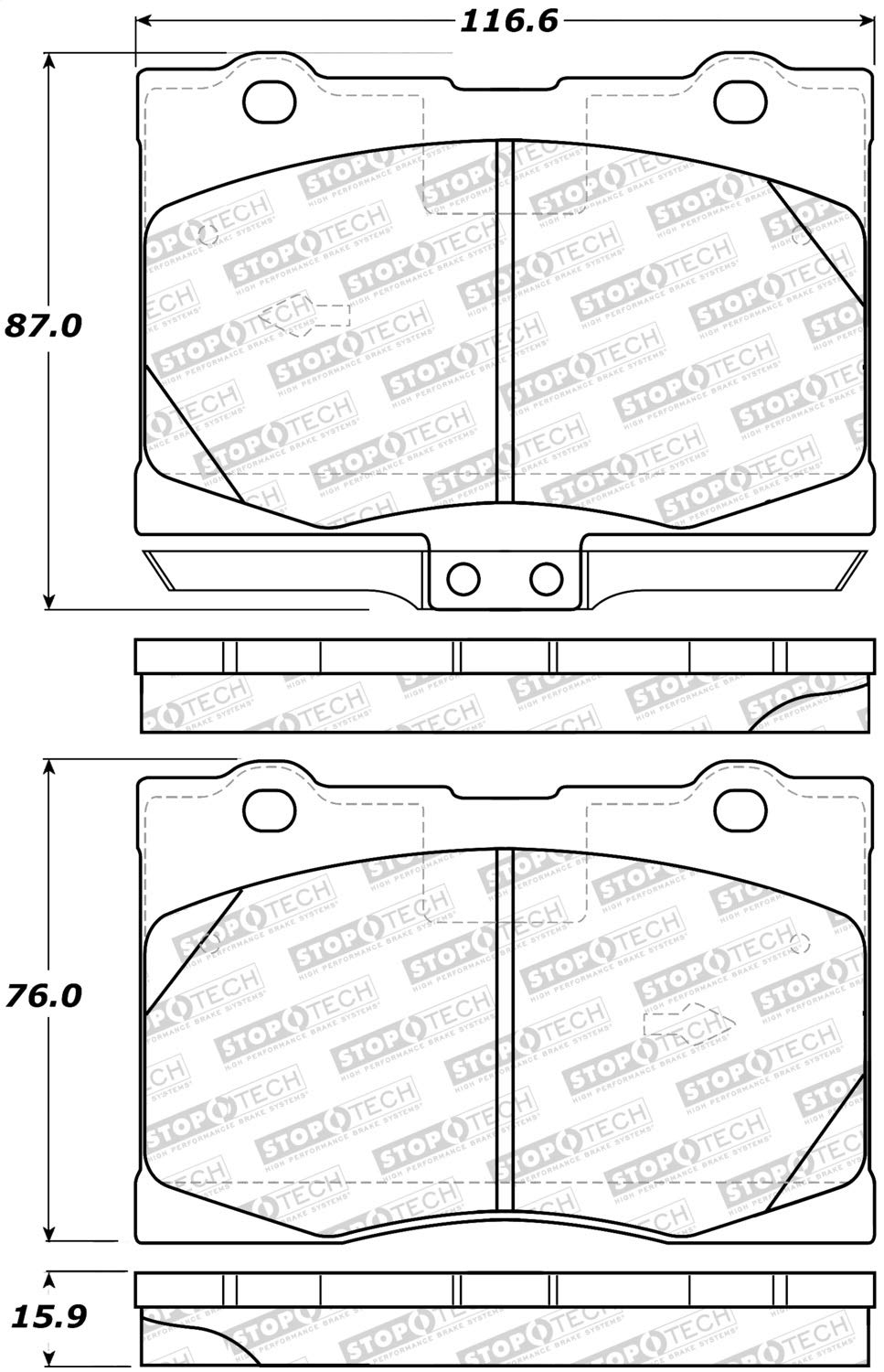 Front StopTech 308.10910 Brake Pads with Shims; Street