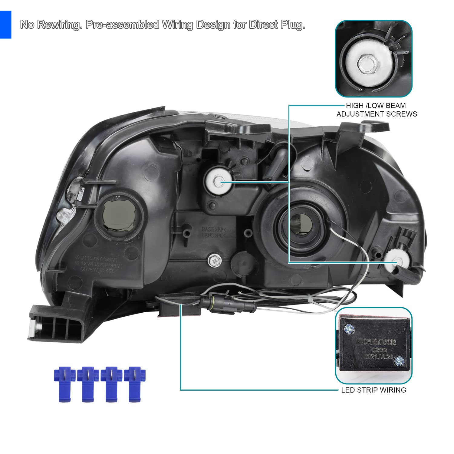 Smoke SPEC-D TUNING Headlights w/LED Strip Compatible with 1999-2000 Honda Civic EK/EJ/EM