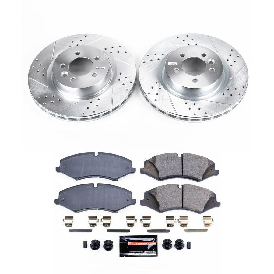 Power Stop K6719 Z23 Carbon Fiber Brake Pads Front with Drilled & Slotted Brake Rotors Kit For Land Rover LR4 2010 [Model Specific]