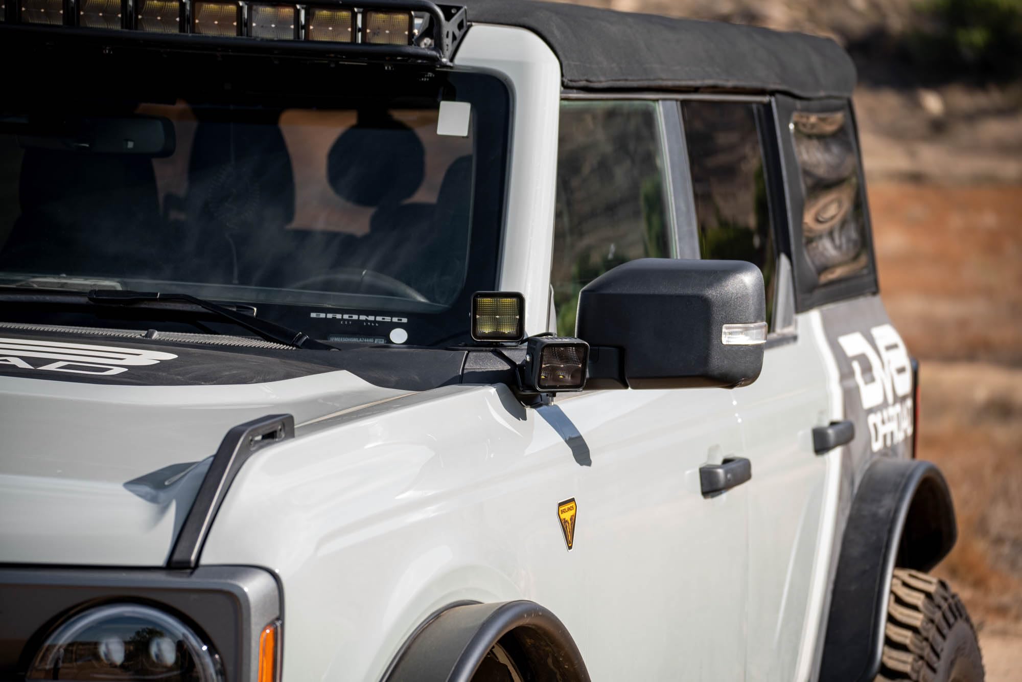 DV8 Offroad A-Pillar Light Pod Dual Drop Mounts for The 2021-2025 Ford Bronco | Drop-Down Design Offers Side Scene Lighting Without Hood Glare | Mounts up to (2) 3” Light Pods at Each A-Pillar