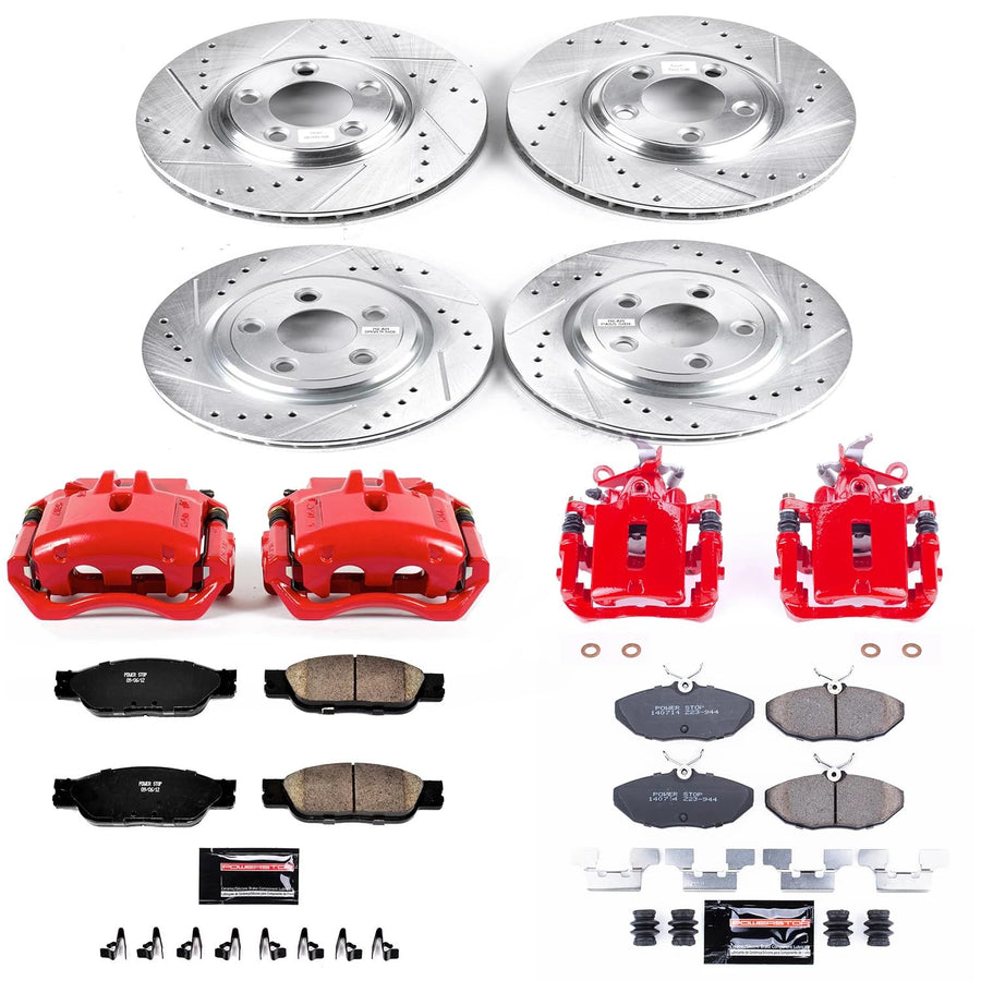 Power Stop Z23 Evolution Sport Front & Rear Brake Caliper Kit- Brake Pads, Brake Rotors and Brake Calipers For Jaguar S-Type 2003-2004 [Model Specific]