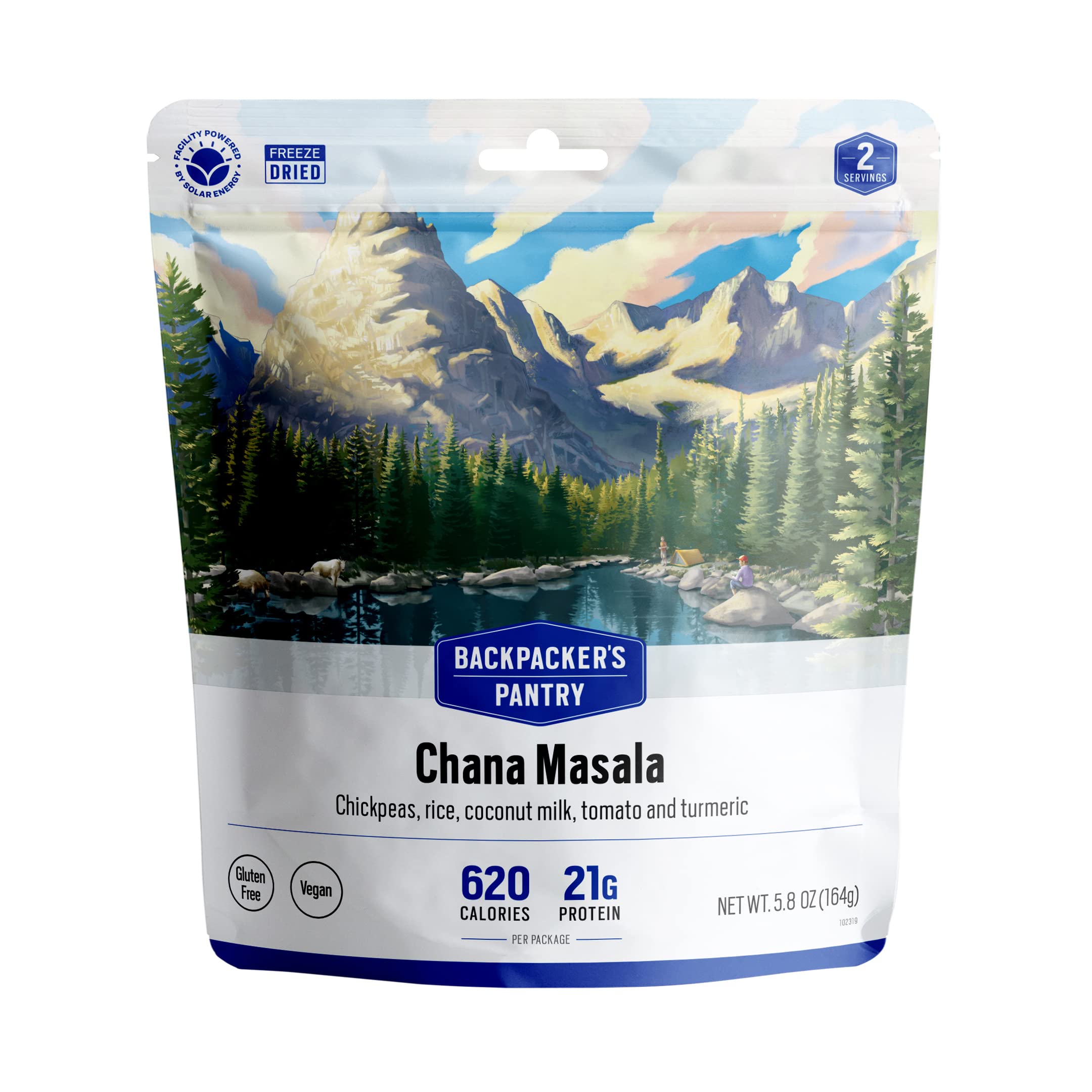 Chana Masala Backpacker's Pantry, 2 Servings Per Pouch(1 count), Freeze Dried Food, 14 Grams of Protein, Vegan, Gluten Free