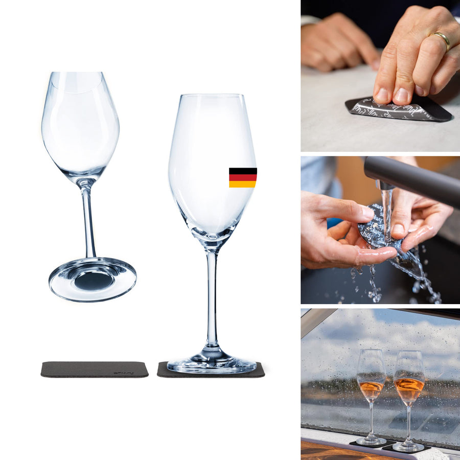 silwy® Magnetgläser, mit perfekt integrierten Magneten feine Kristallgläser und metallischen Nano-Gel-Untersetzern (Champagner // 0,2 Liter) COG: 14 / Price: 49,95