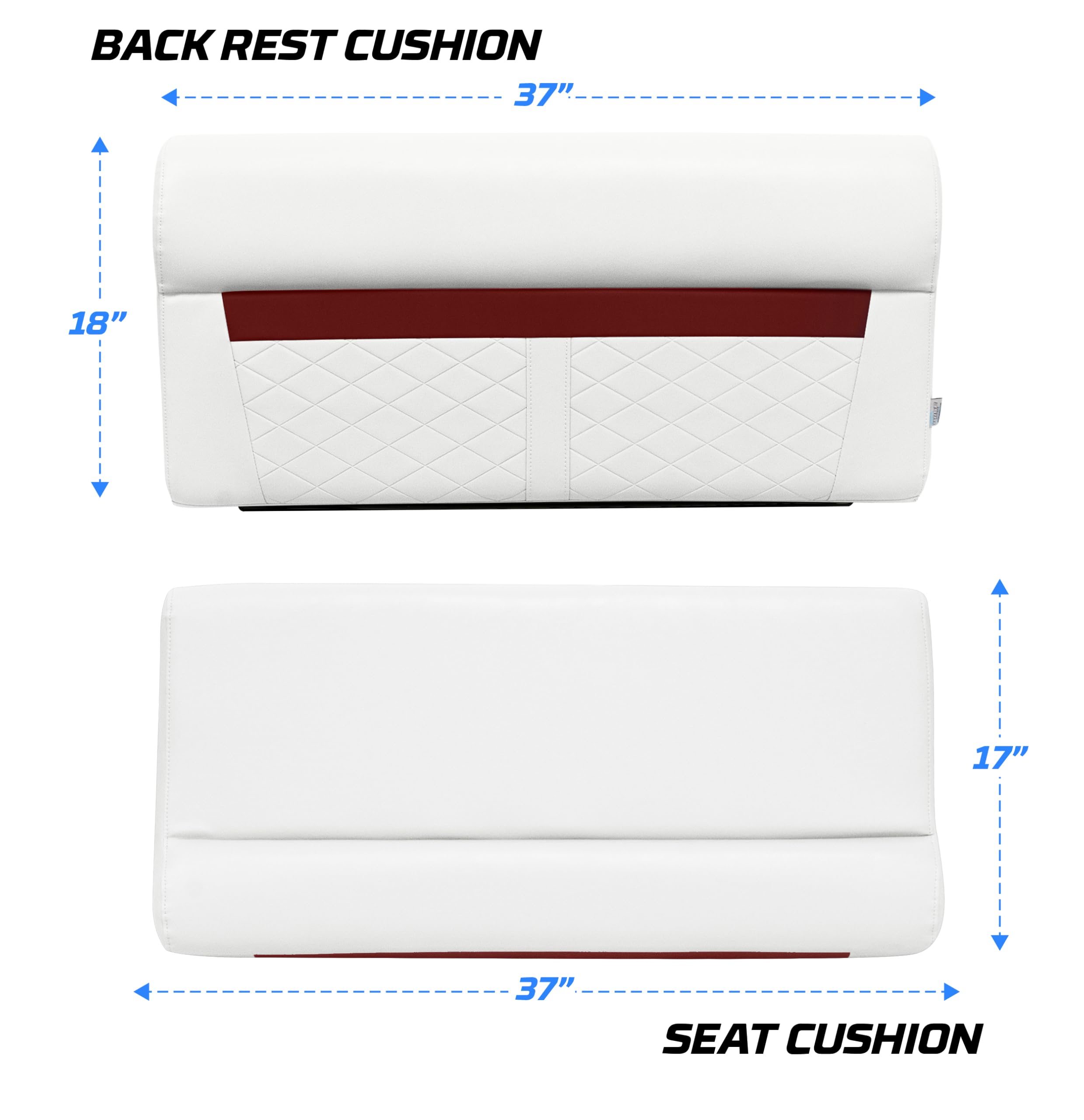 DLX100-1906 Wise DLX Series 37" Pontoon Bench Seat Cushion Set - White/Crimson Red