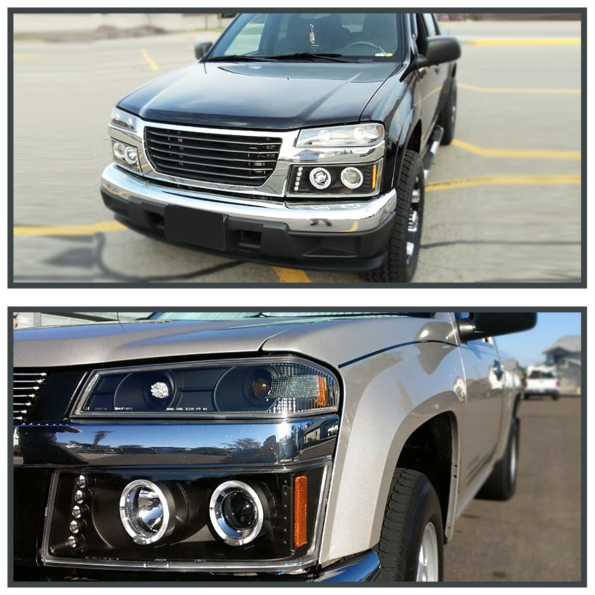 Black Housing SPEC-D TUNING Clear Lens LED Halo Projector Headlights + Bumper Lights Compatible with 2004-2012 Chevy Colorado, 2004-2012 GMC Canyon, Left + Right Pair Headlamps Assembly