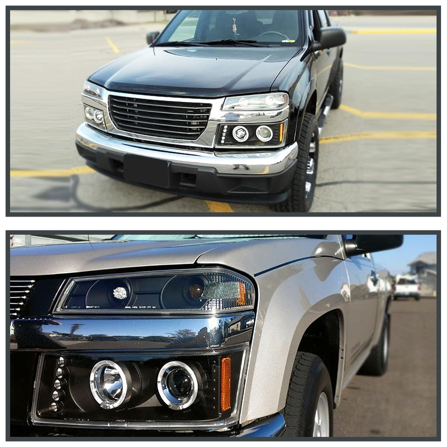 Black Housing SPEC-D TUNING Clear Lens LED Halo Projector Headlights + Bumper Lights Compatible with 2004-2012 Chevy Colorado, 2004-2012 GMC Canyon, Left + Right Pair Headlamps Assembly